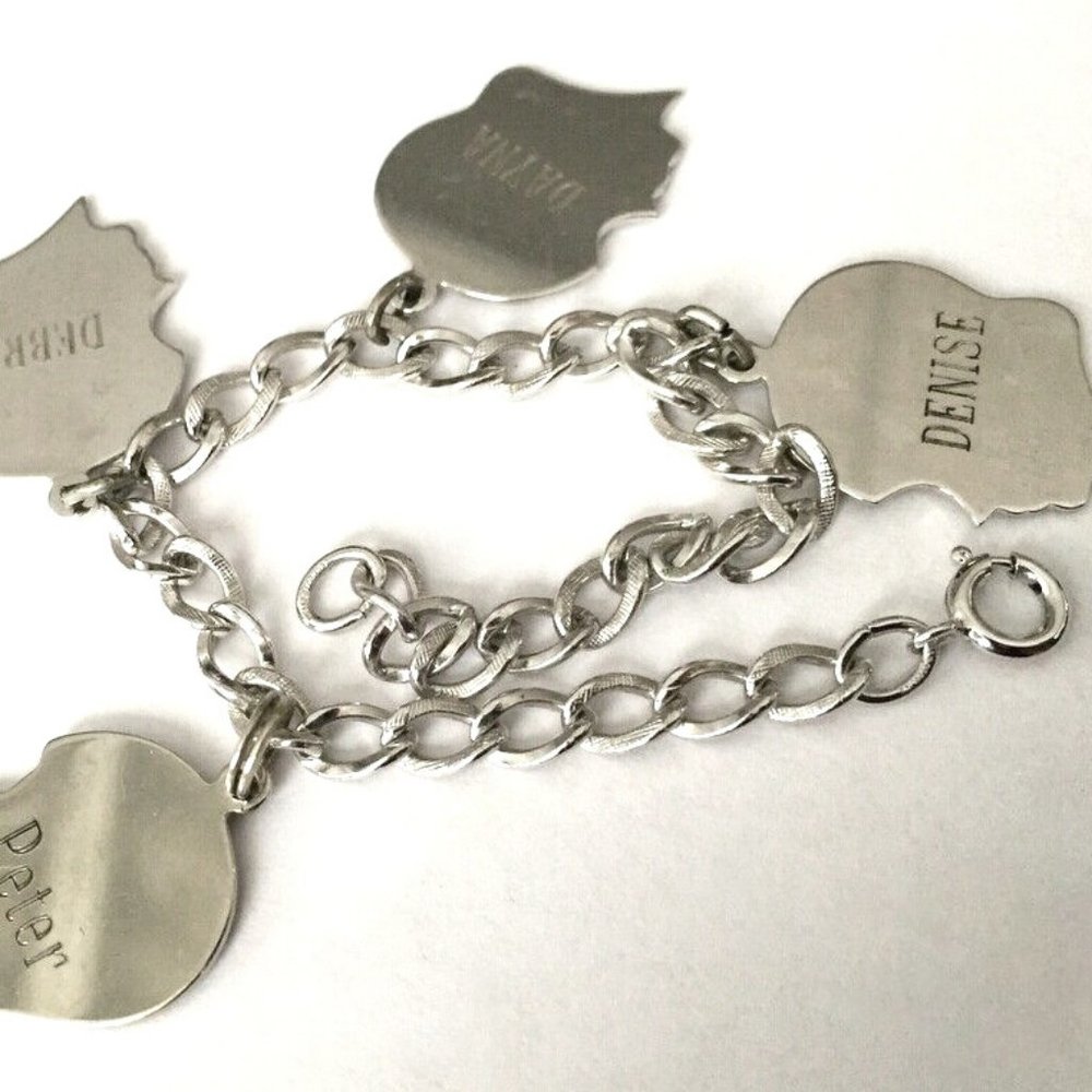 Vintage Bracelet Marked 925 STERLING SILVER Charm Chain Child Head Tennis